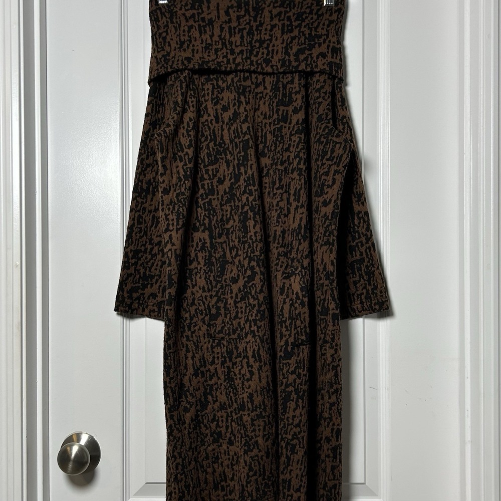 Tyler Böe Brown Black‎ Abstract Print Fold Over Off the Shoulder Flared Dress